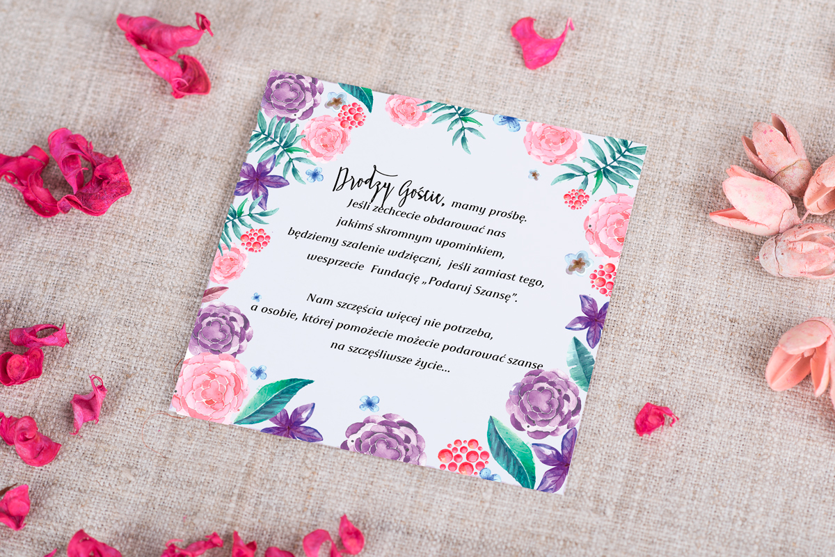 Dodatki ślubne Dodatkowa karteczka do zaproszenia fioletowo-różowego
