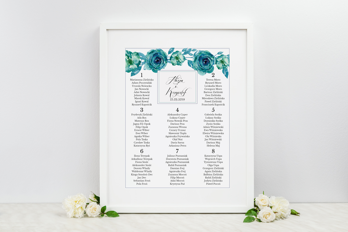 Dodatki ślubne Plan stołów weselnych Wianki z kokardą - Niebieskie róże