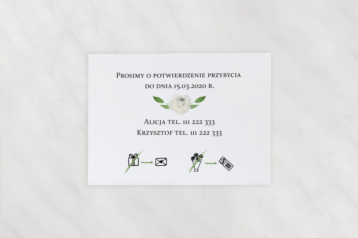 Dodatki ślubne Dodatkowa karteczka do zaproszeń - Białe róże