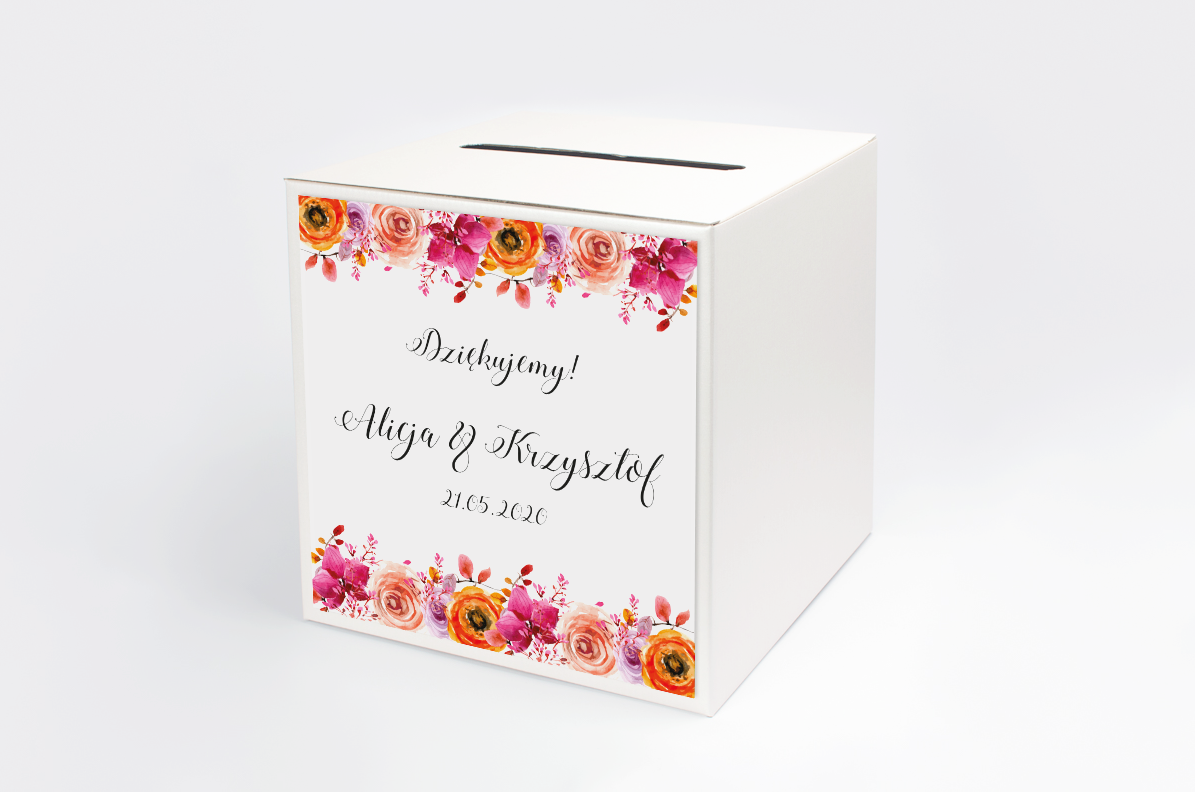 Dekoracje ślubne Personalizowane pudełko na koperty - Malinowa Orchidea