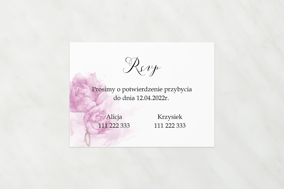 Dodatki ślubne Dodatkowa karteczka do zaproszeń Namalowane Kwiaty - Fioletowe kwiaty