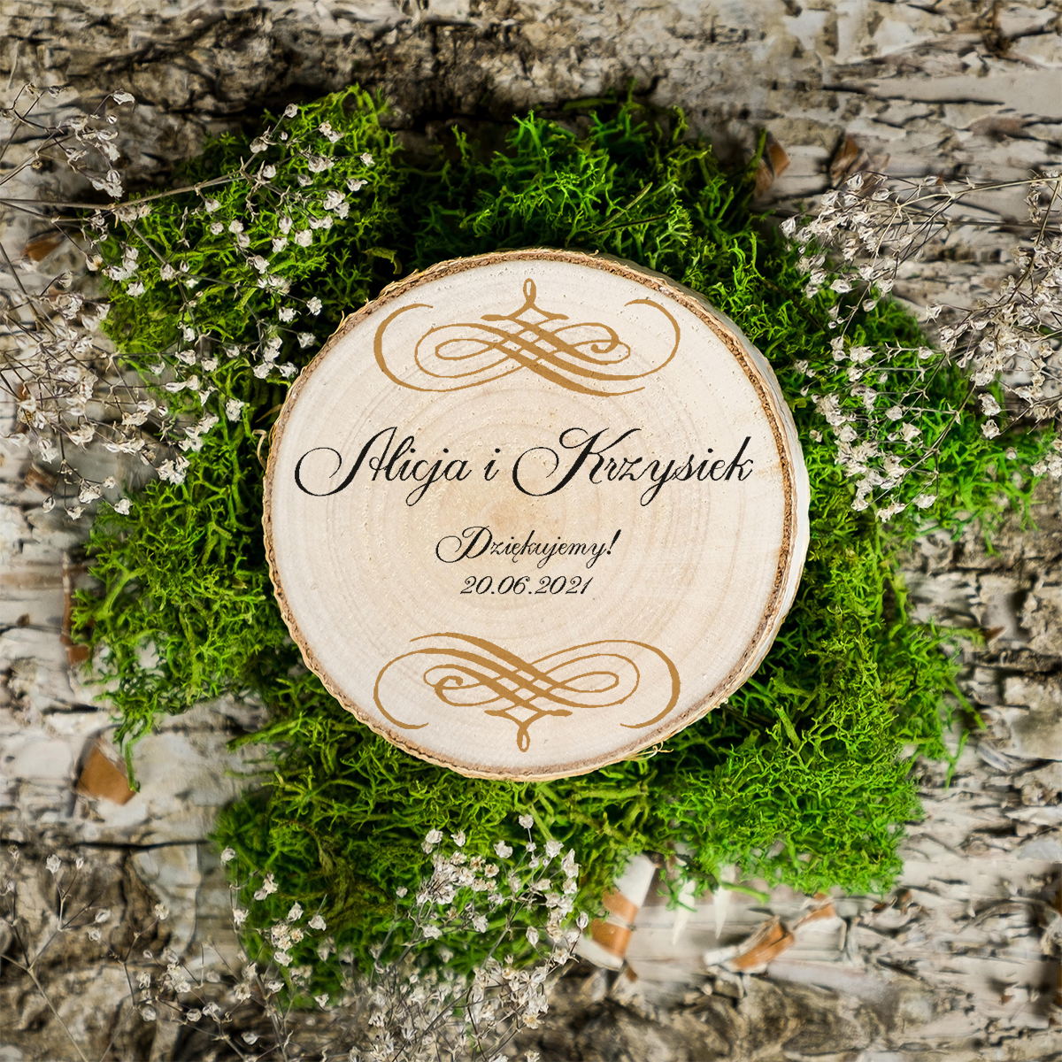 Magnes na plastrze brzozy - 3D Złote Podziękowania ślubne Magnes na plastrze brzozy - 3D Złote