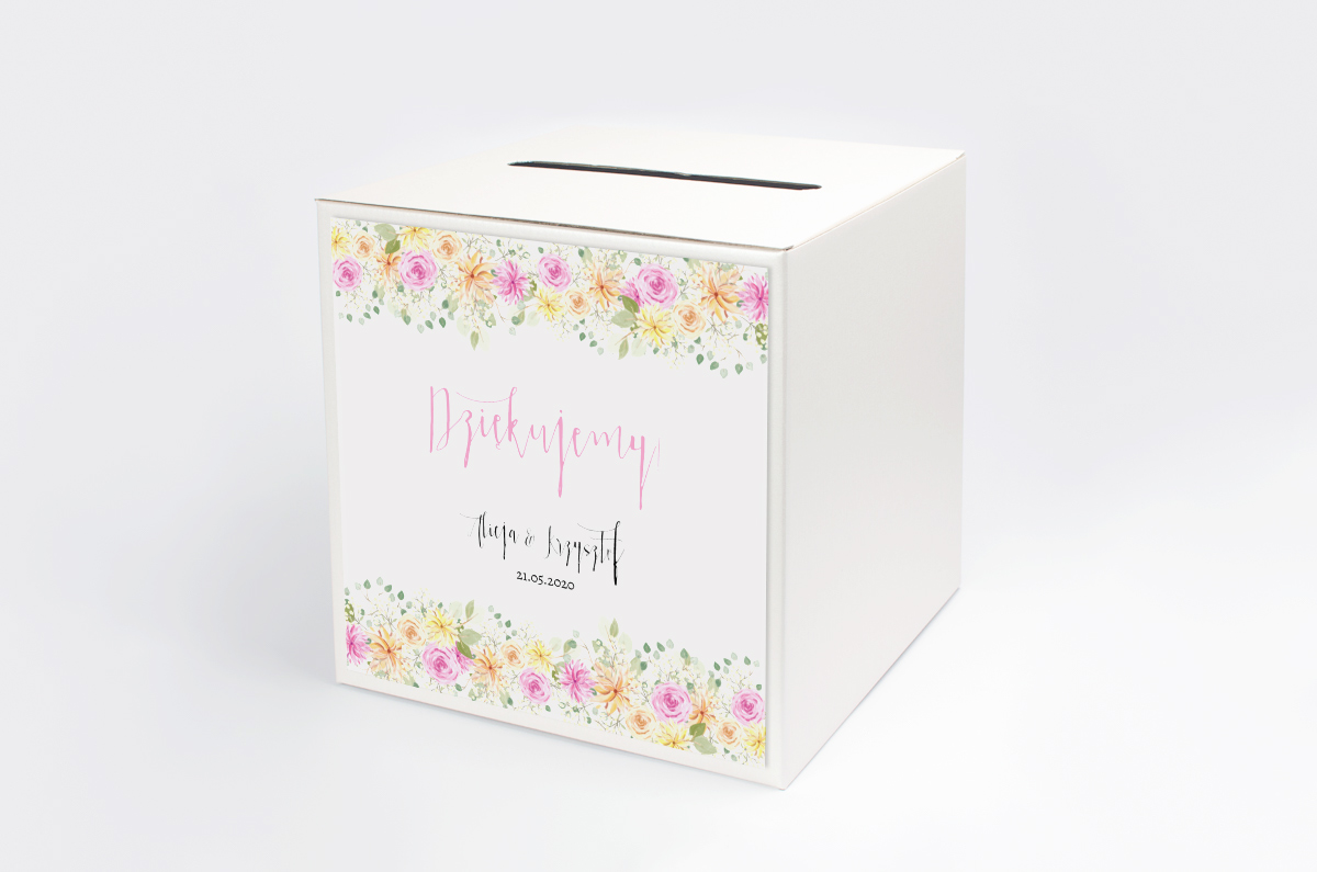 Dekoracje ślubne Personalizowane pudełko na koperty -  Boho Kolorowe kwiatuszki