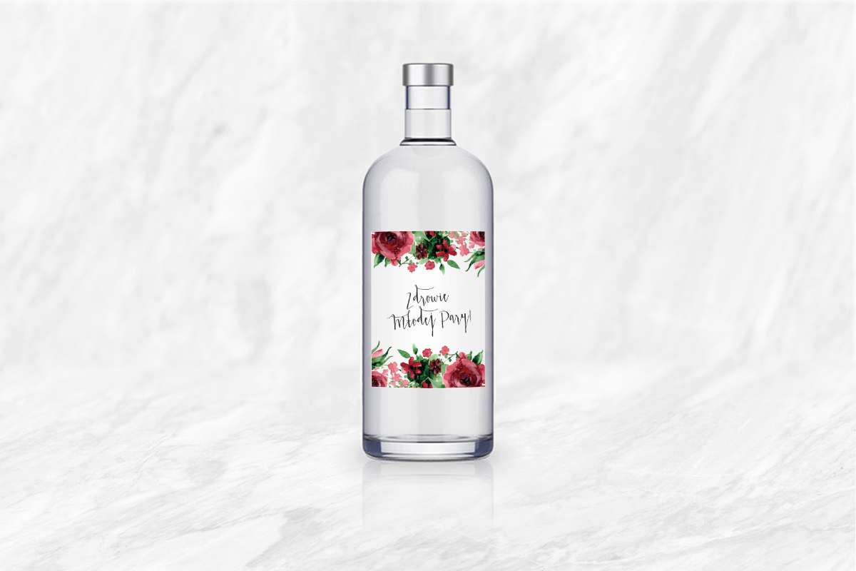 Dodatki ślubne Naklejka na alkohol - Burgundowe róże