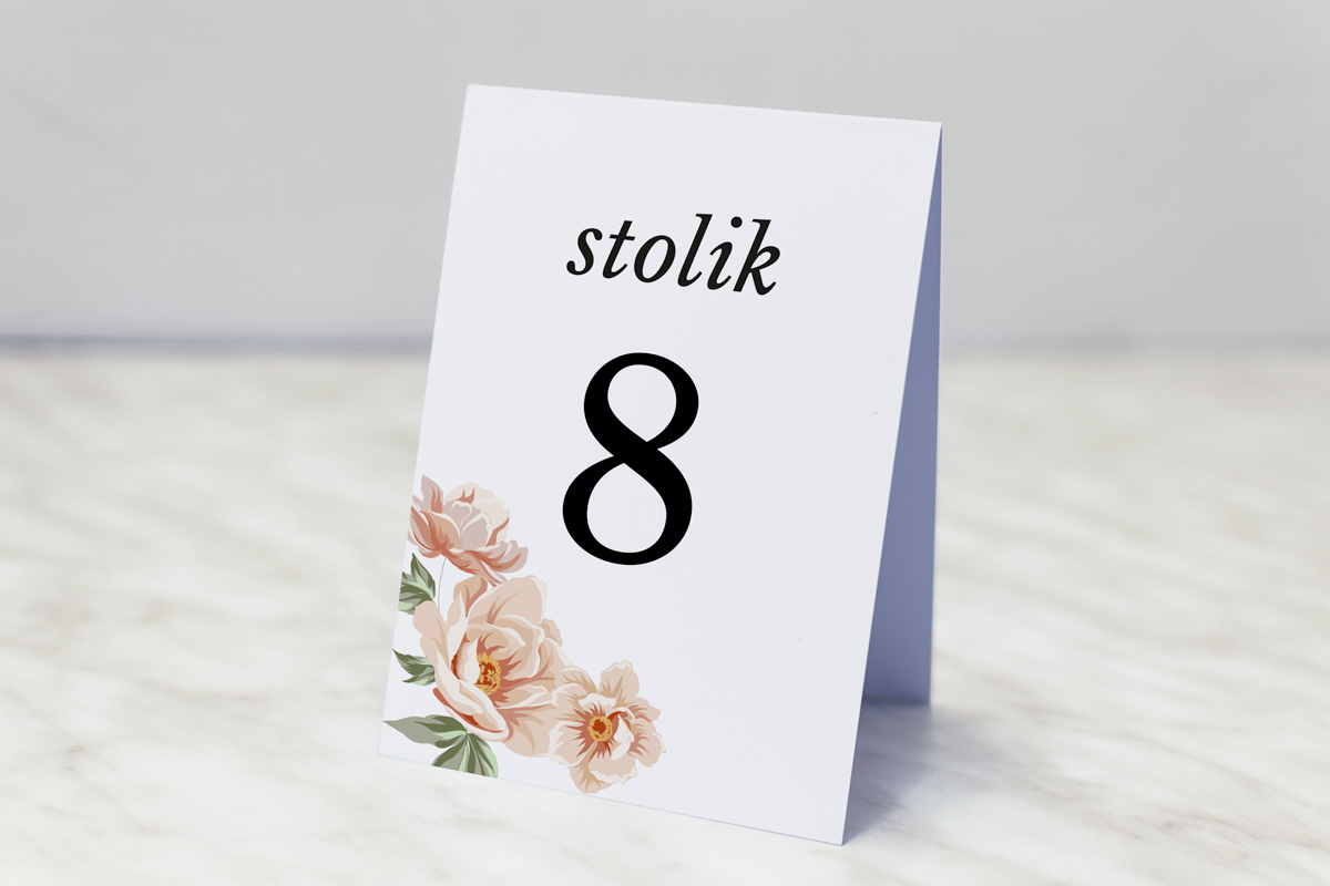 Dodatki ślubne Numer stolika do zaproszenia jednokartkowe - Geometryczne różowe kwiaty