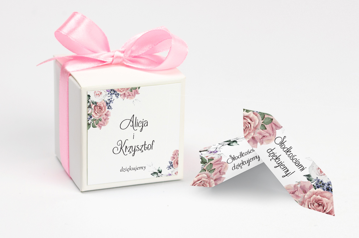 Podziękowania dla gości Ozdobne pudełeczko z personalizacją - Pastelove w różu
