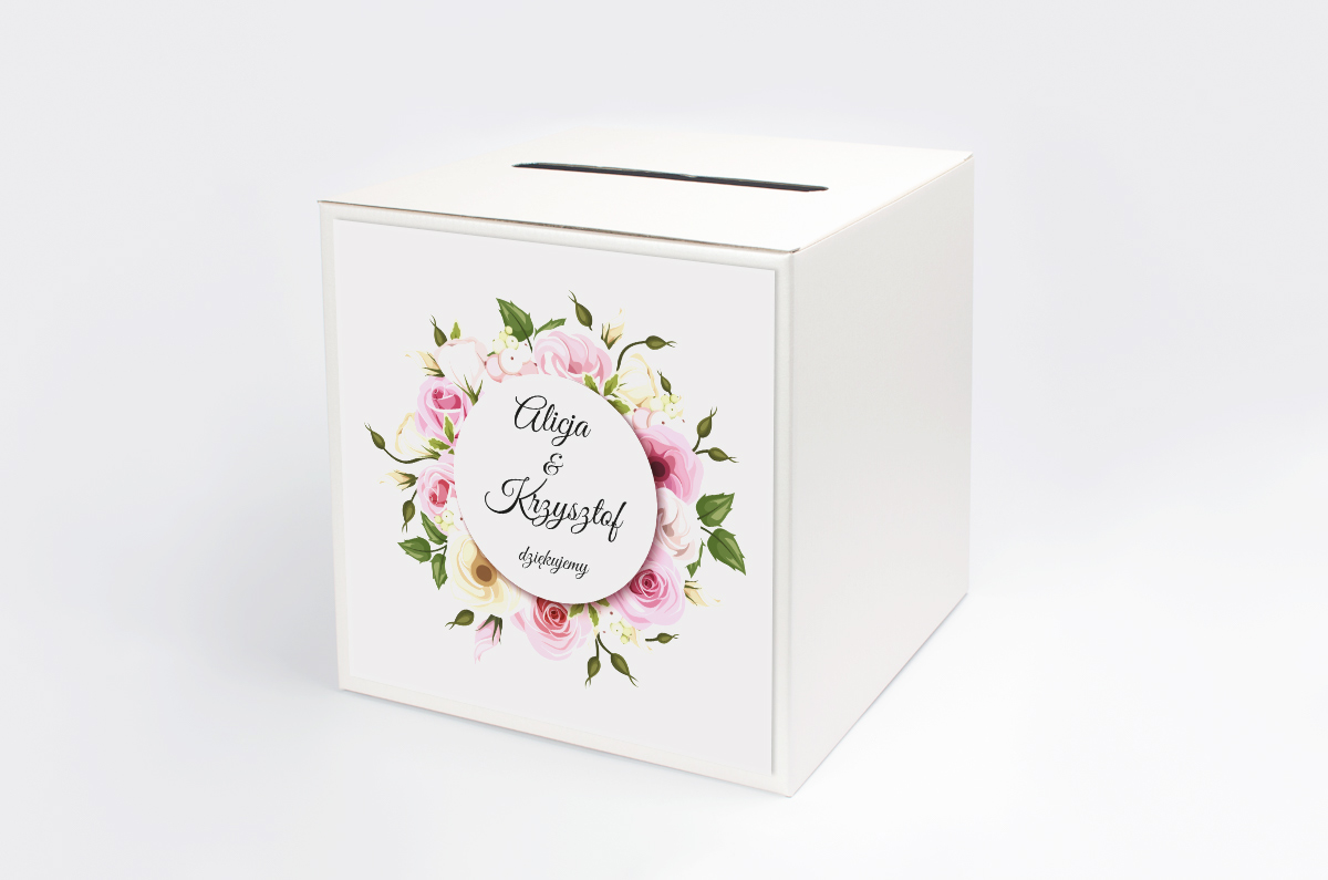 Dekoracje ślubne Personalizowane pudełko na koperty do zaproszeń kwadratowe – Pastelowe kwiaty