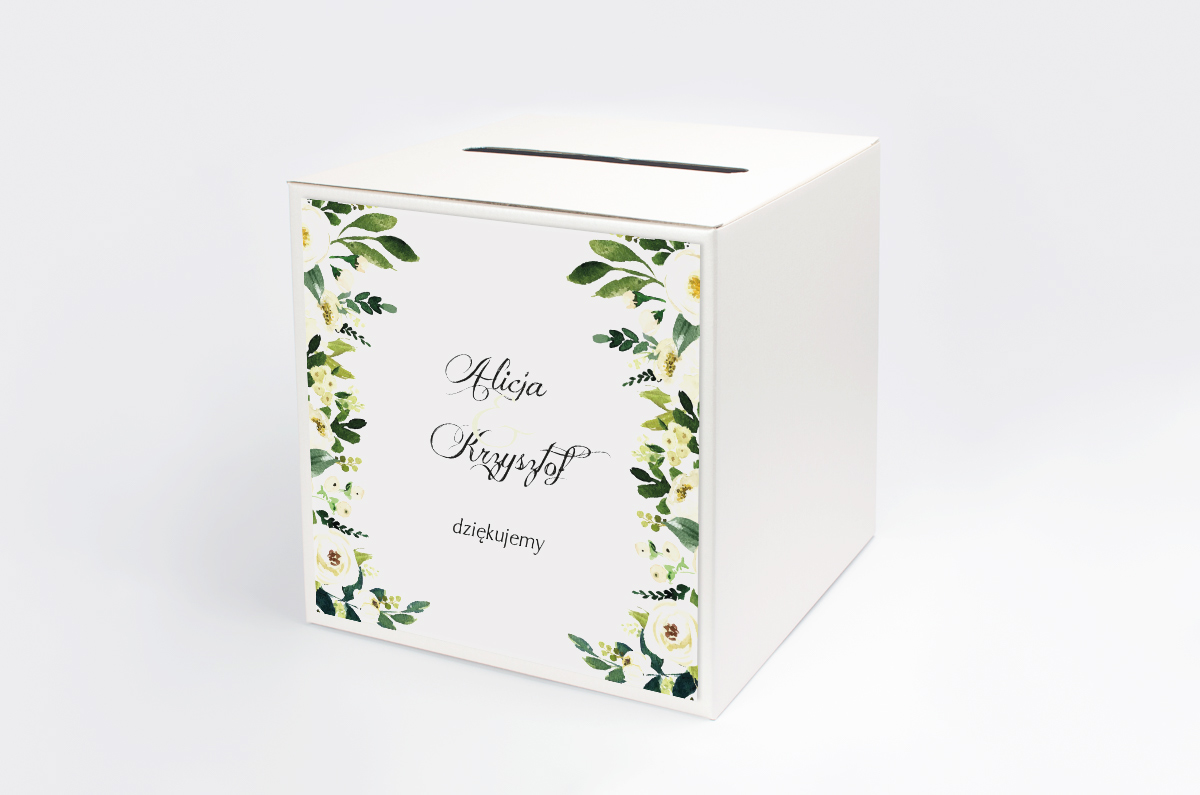 Dekoracje ślubne Personalizowane pudełko na koperty do zaproszeń eleganckich z kokardą - Białe kwiaty