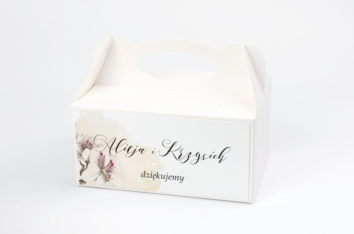 Dodatki ślubne Ozdobne pudełko na ciasto - do zaproszenia Namalowane Kwiaty – Jasny hibiskus