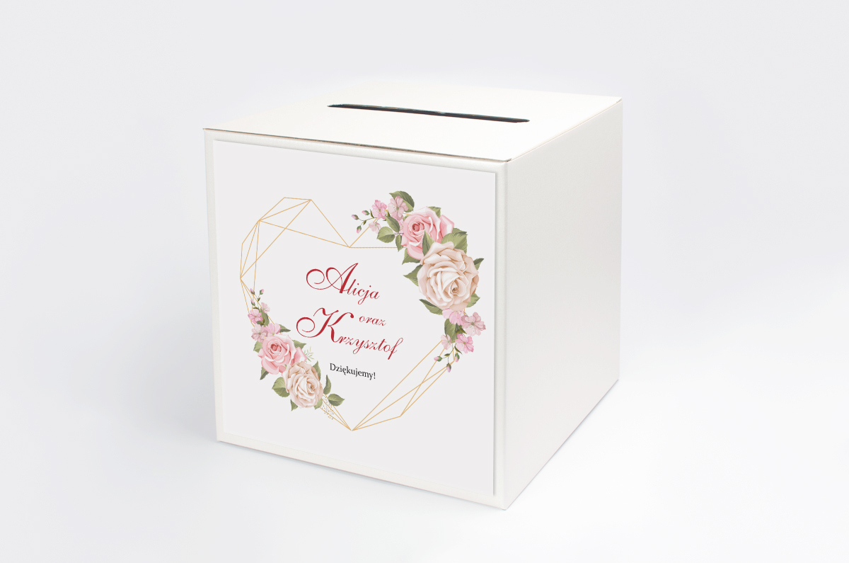 Dekoracje ślubne Personalizowane pudełko na koperty do zaproszenia Angielskie Róże – Pudrowe