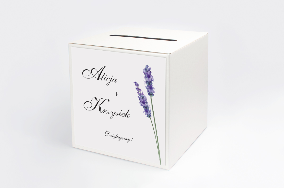 Dekoracje ślubne Personalizowane pudełko na koperty -  Bukiet ze wstążką - Lawenda