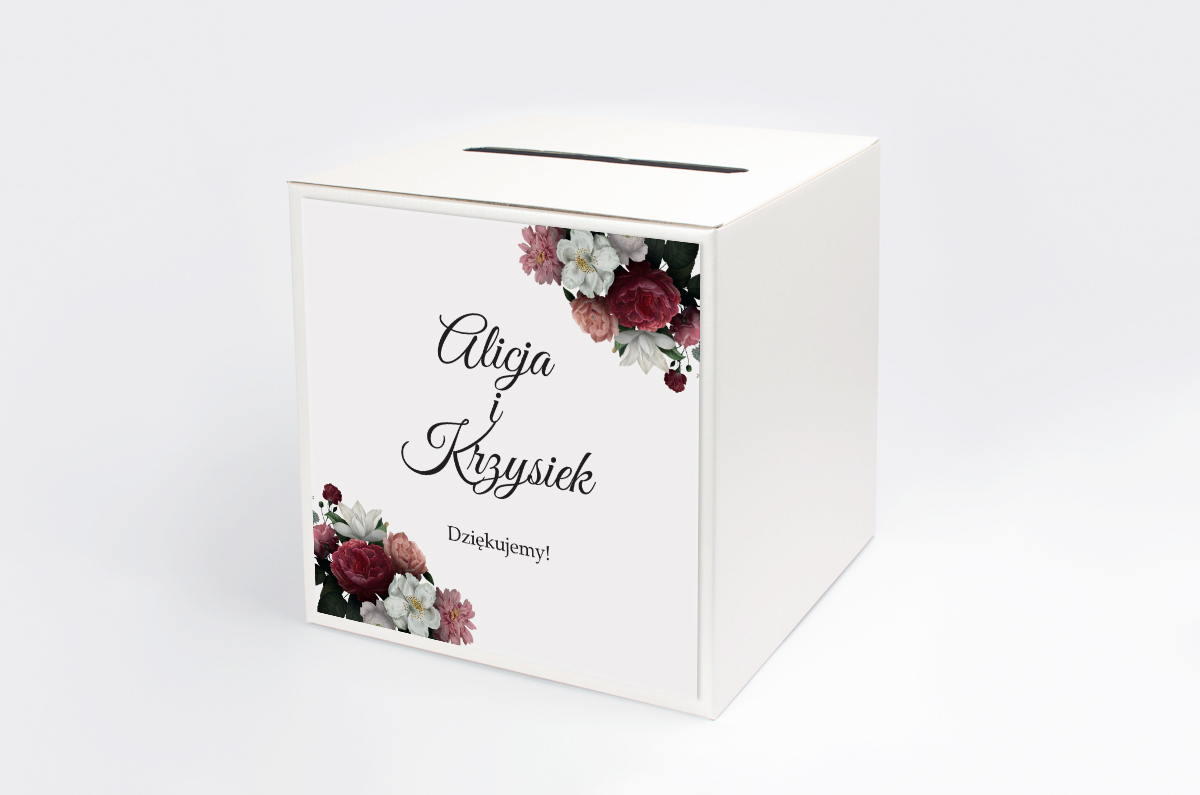 Dekoracje ślubne Personalizowane pudełko na koperty - Boho Eleganckie – Czerwono biały bukiet