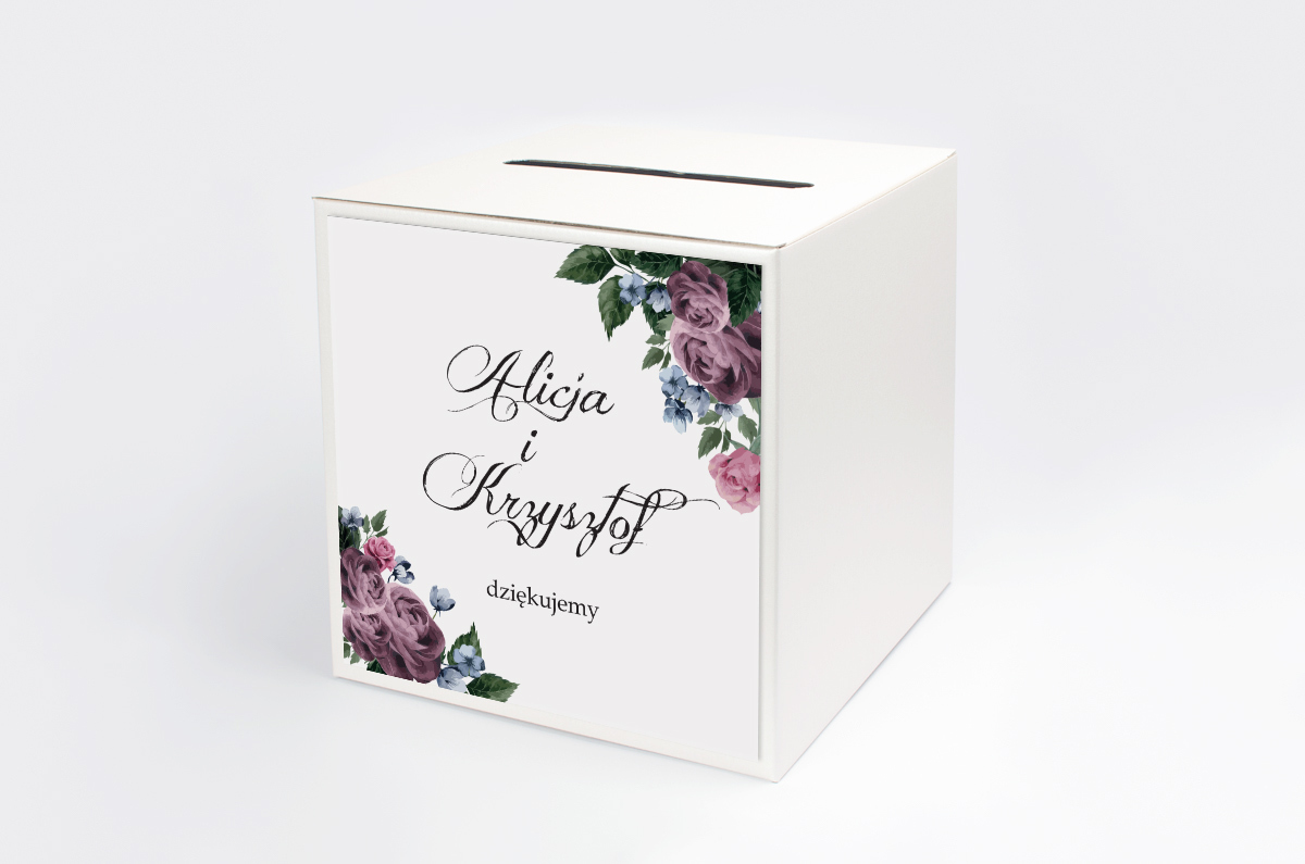 Dekoracje ślubne Pudełko na koperty do zaproszenia Botaniczne – Fioletowe róże