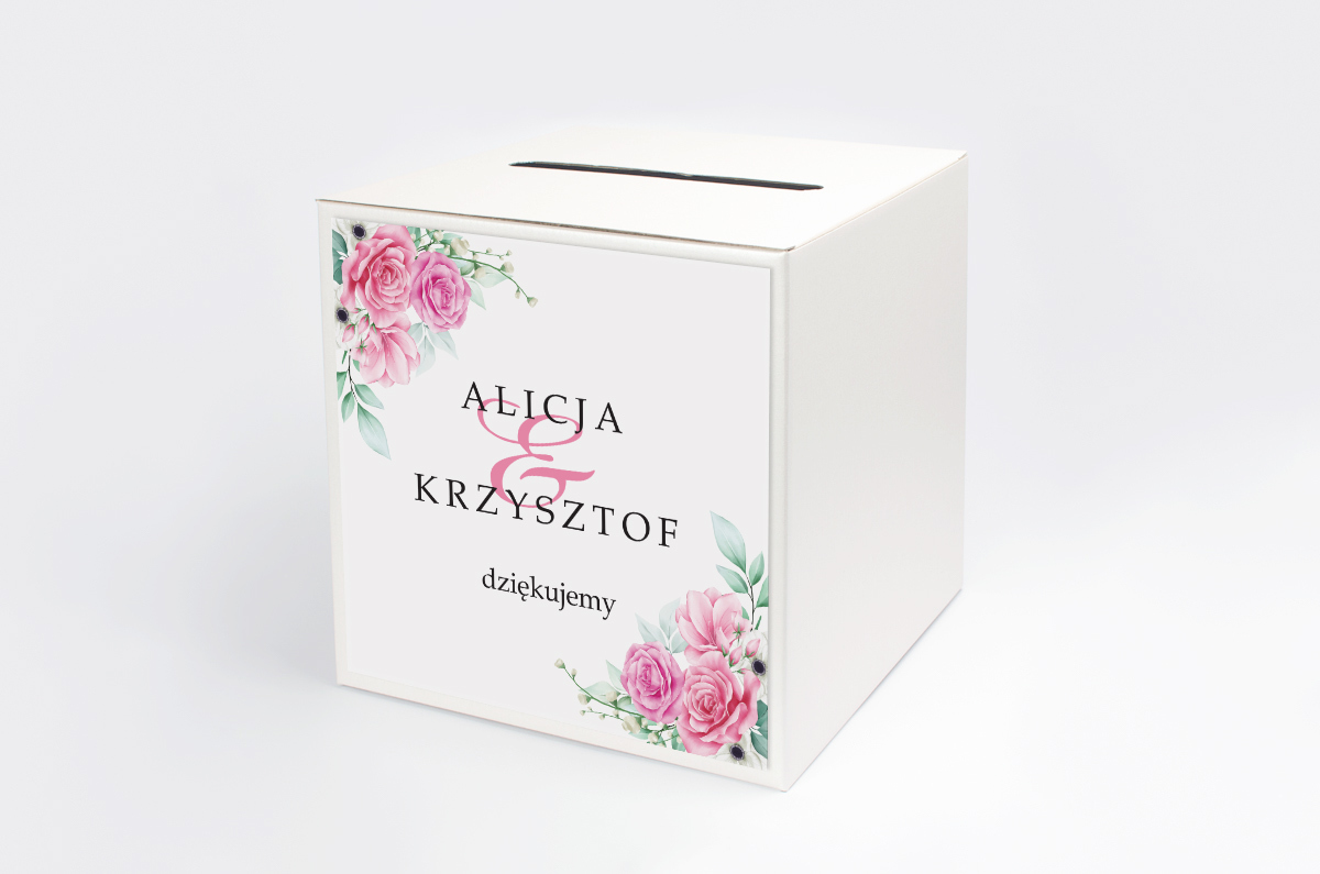 Dekoracje ślubne Personalizowane pudełko na koperty - Geometryczne Kwiaty - Różowe Róże