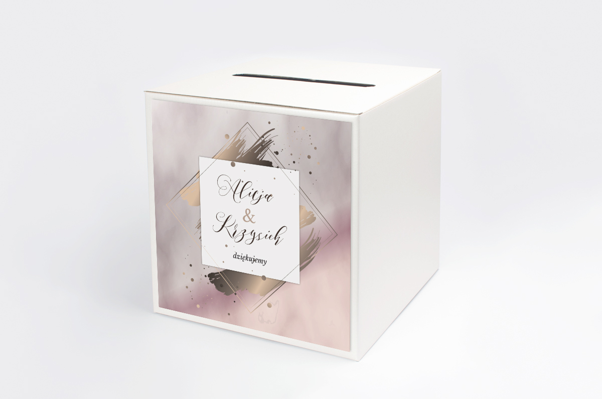 Dekoracje ślubne Personalizowane pudełko na koperty - Geometryczne Nowoczesne – Róż & Złoto - Jasne