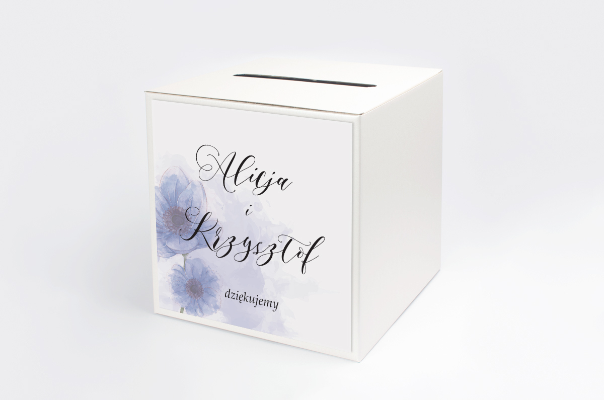 Dekoracje ślubne Pudełko na koperty do zaproszenia Namalowane Kwiaty – Chabrowe kwiaty