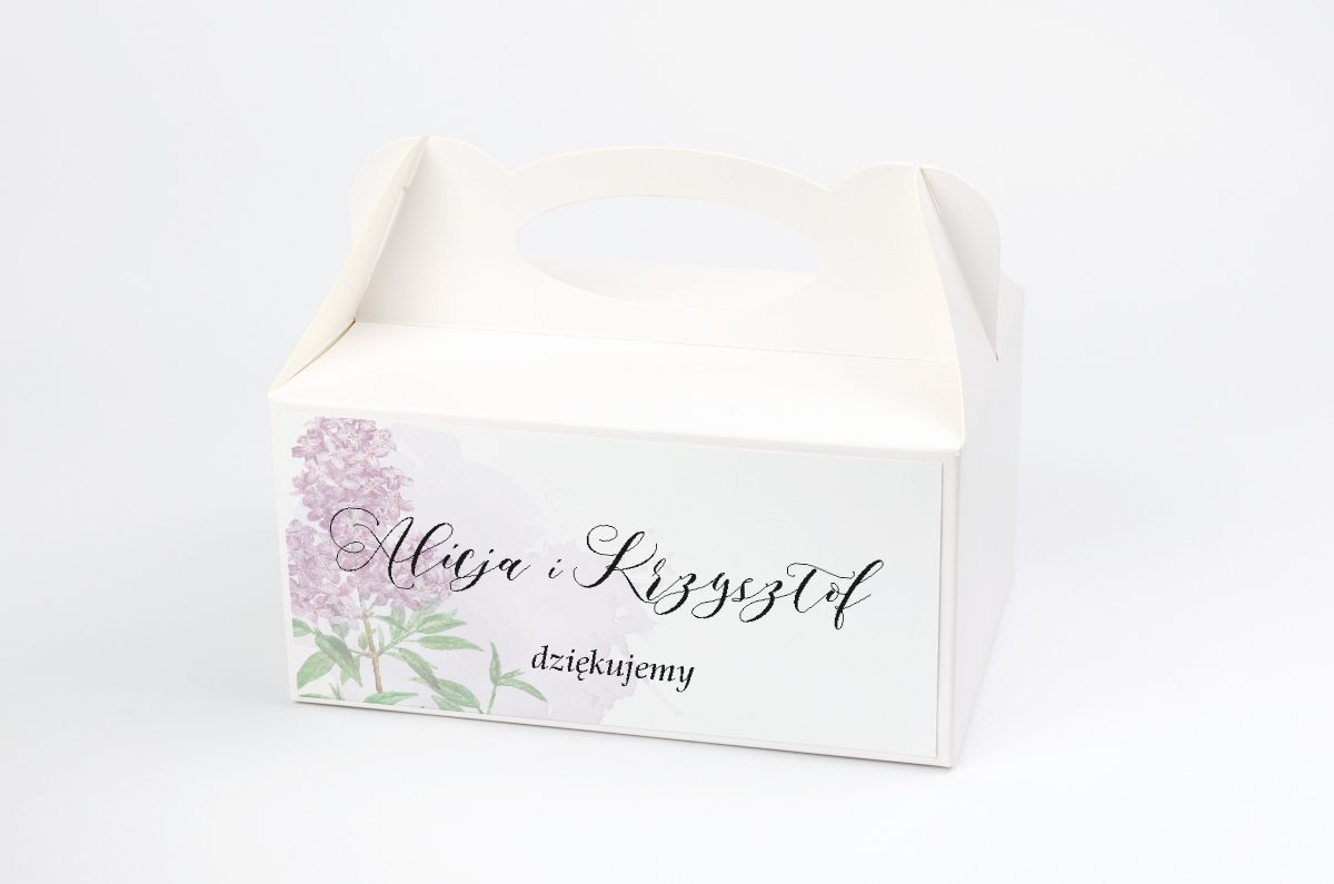 Dodatki ślubne Ozdobne pudełko na ciasto - do zaproszenia Namalowane Kwiaty – Fioletowy bez