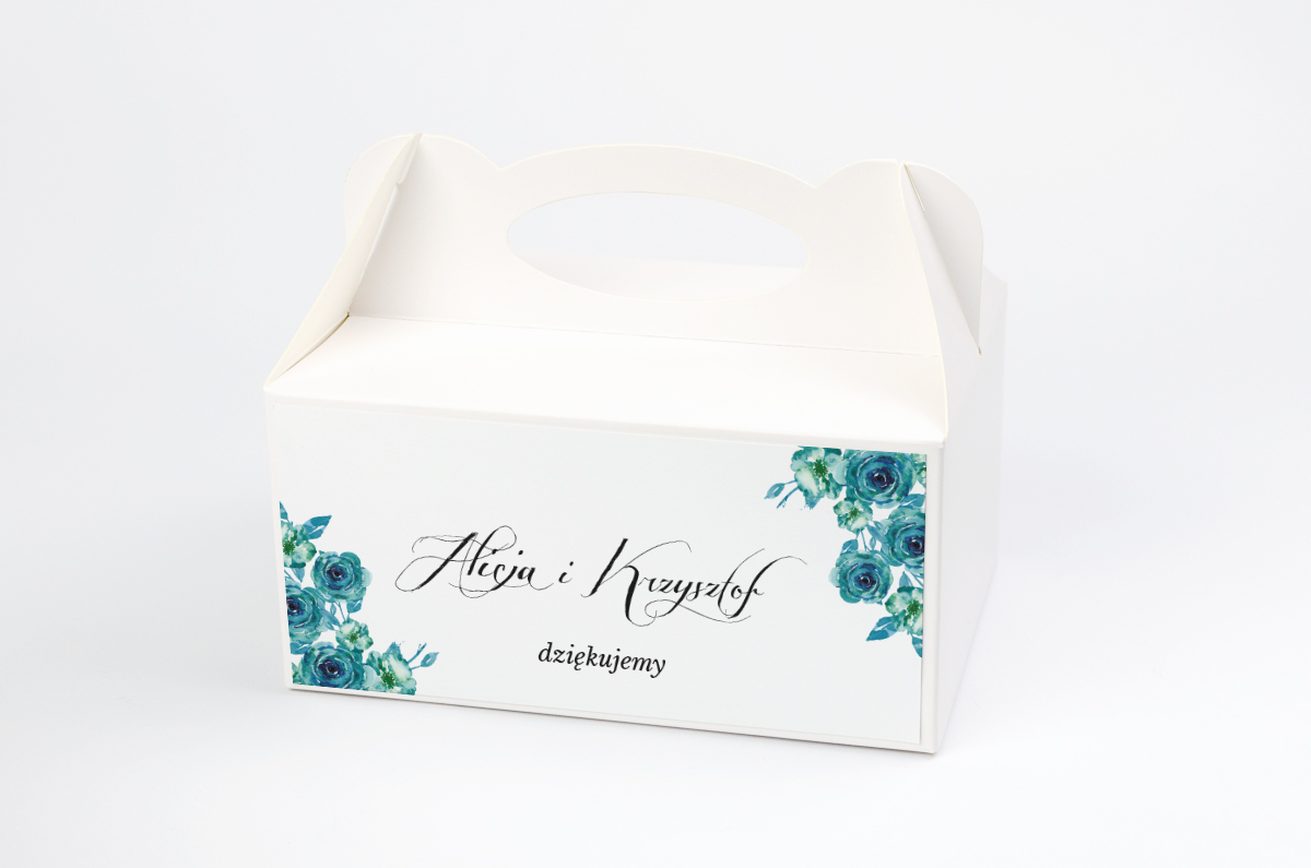 Podziękowania dla gości Ozdobne pudełko na ciasto do zaproszeń Wianki z Kokardą - Niebieskie róże