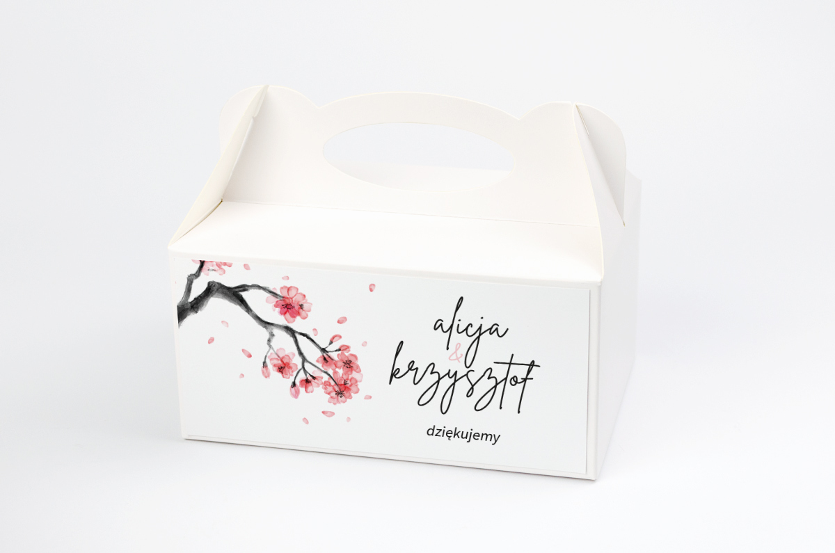 Podziękowania dla gości Ozdobne pudełko na ciasto Jednokartkowe Recyklingowe - Japońska Wiśnia