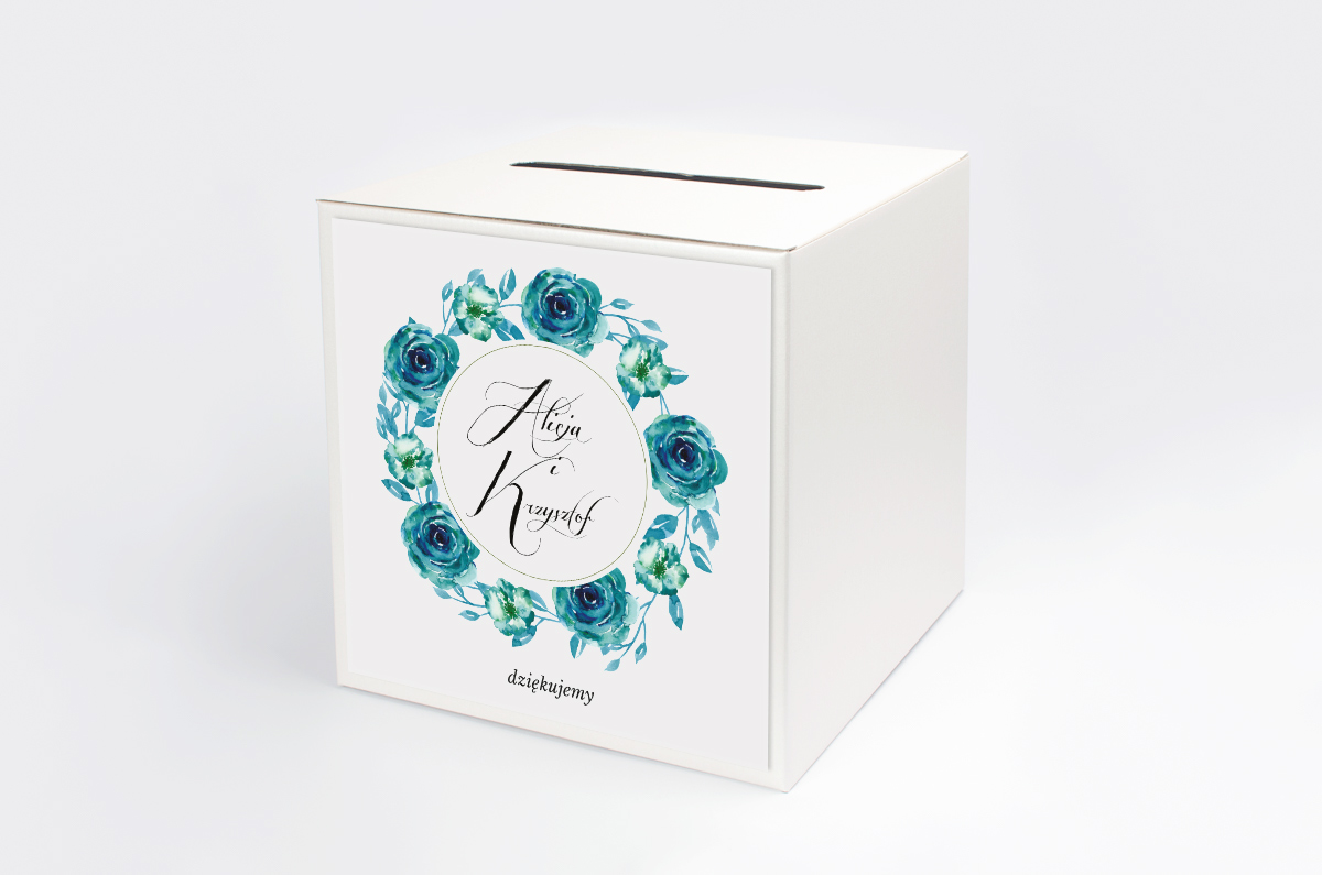 Dekoracje ślubne Pudełko na koperty do zaproszeń Wianki z Kokardą - Niebieskie róże