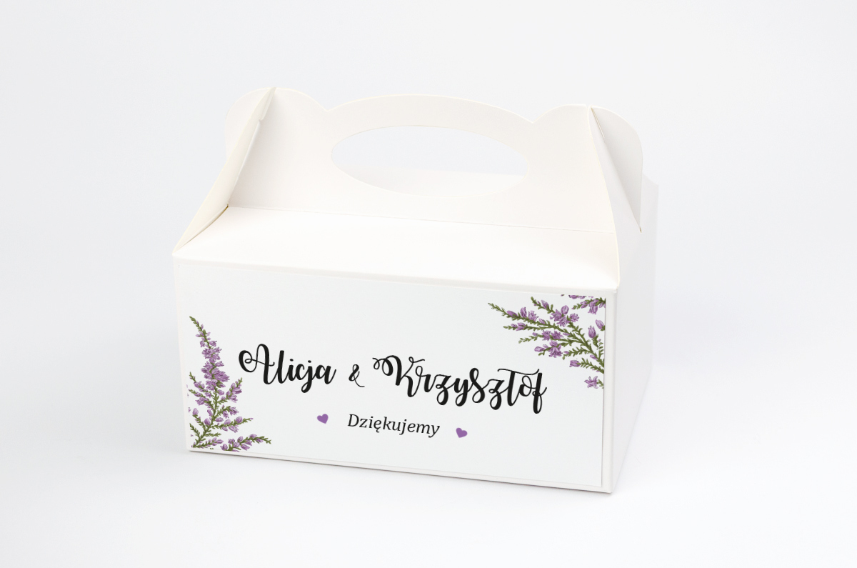 Podziękowania dla gości Ozdobne pudełko na ciasto Kwiaty - Wrzosy