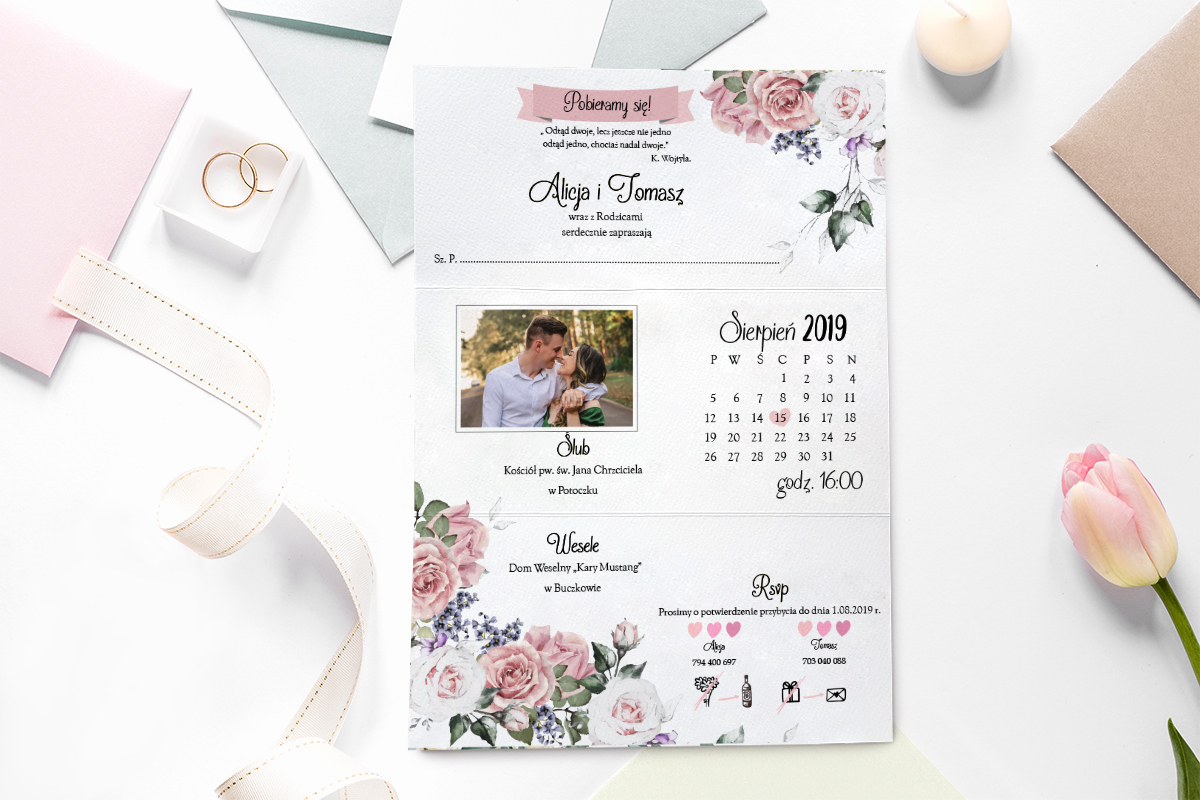 Nowoczesne zaproszenia ślubne Zaproszenie ze zdjęciem - Pastelove w różowym wydaniu