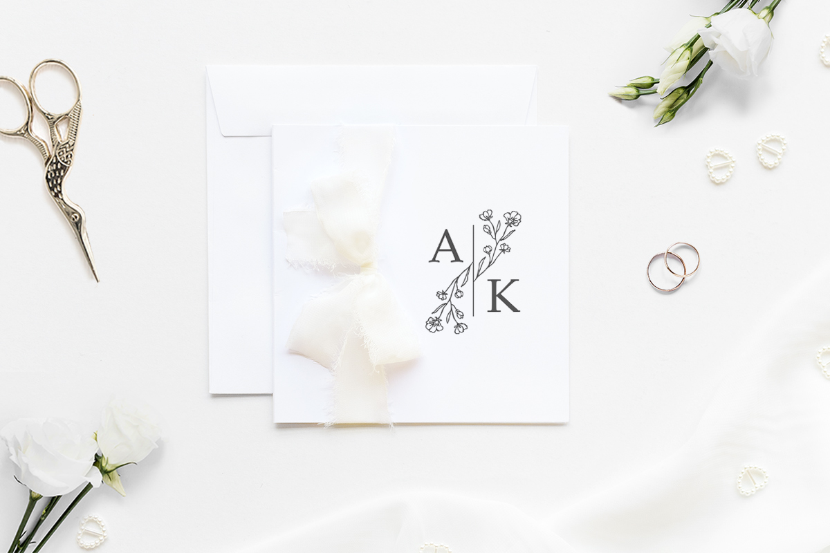 Eleganckie zaproszenia ślubne Minimalistyczne zaproszenie ślubne z szyfonową wstążką - Elegancki Kwiat