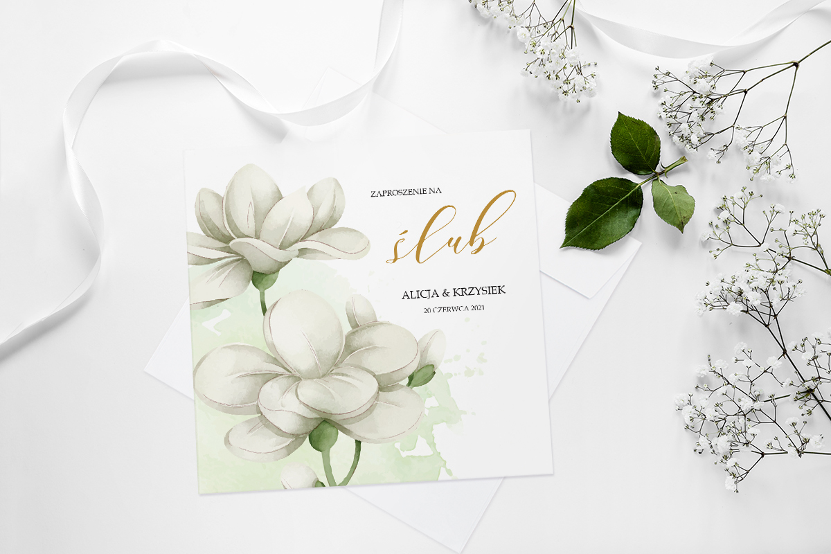 Eleganckie zaproszenia ślubne Zaproszenie ślubne Namalowane Kwiaty - Białe kwiatuszki