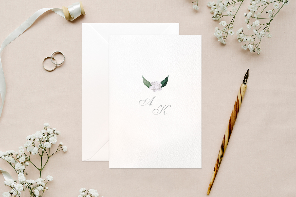 Nowoczesne zaproszenia ślubne Zaproszenie ślubne - Białe botaniczne kwiaty