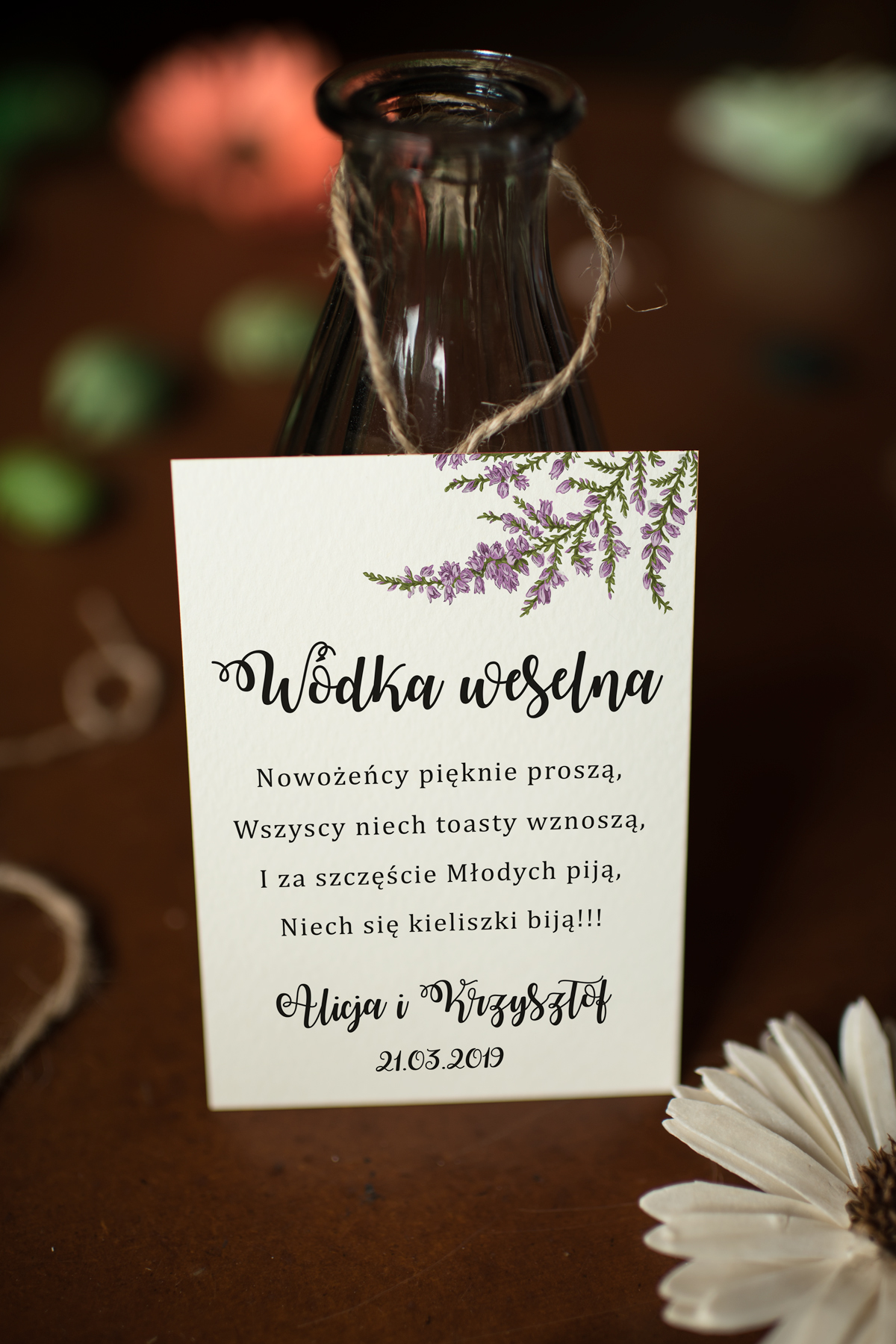 Dodatki ślubne Zawieszka na alkohol do zaproszeń Kwiaty - Wrzosy