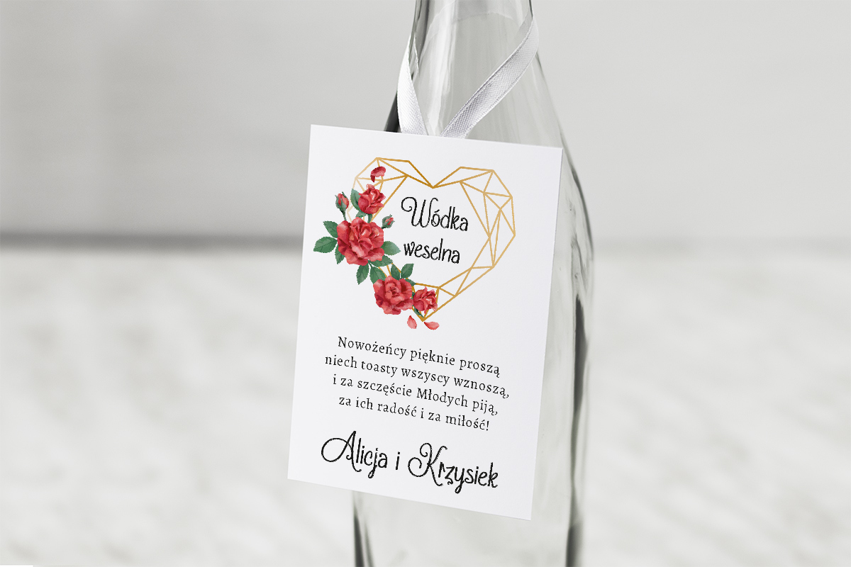 Dodatki ślubne Zawieszka ślubna na alkohol - Czerwone róże
