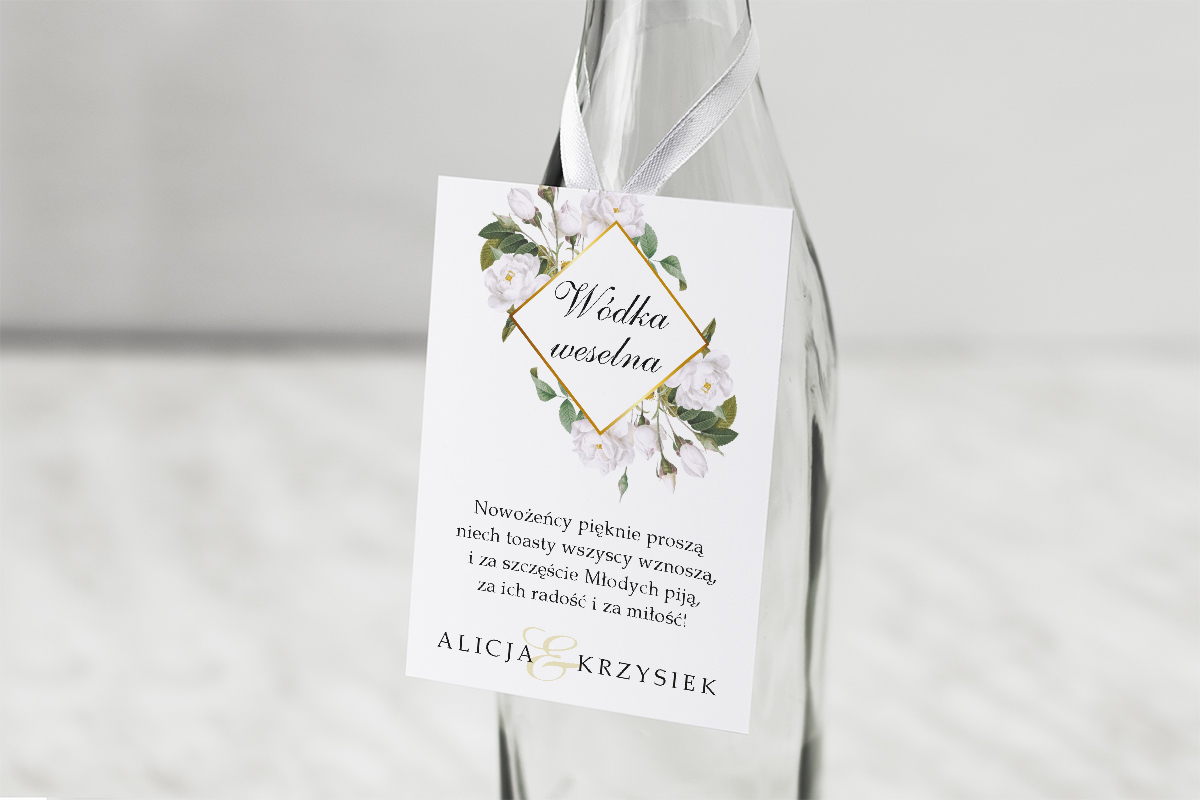 Dodatki ślubne Zawieszka na alkohol do zaproszenia Geometryczne Kwiaty - Białe róże