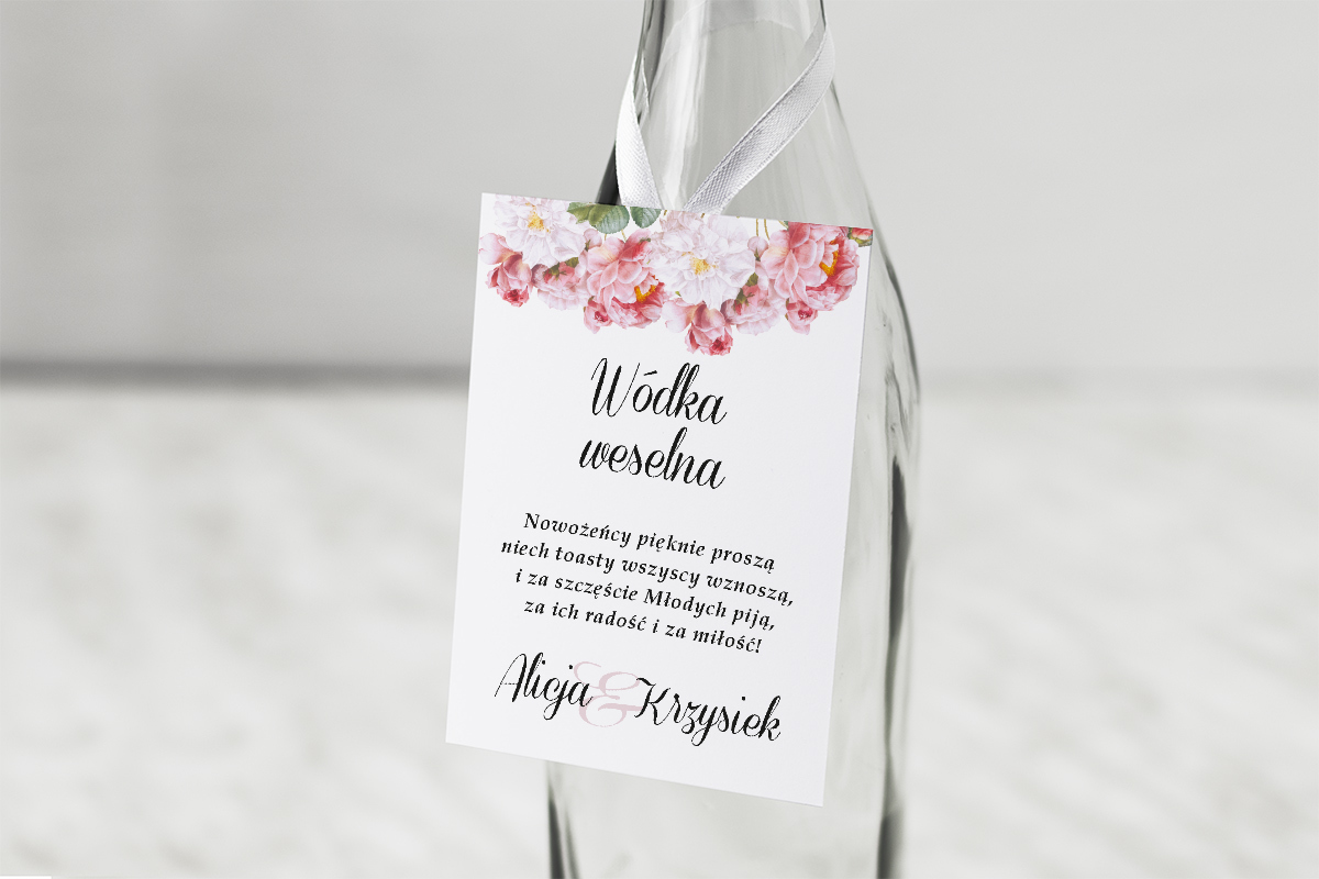 Dodatki ślubne Zawieszka na alkohol Kwiaty Vintage – Bukiet z piwoni