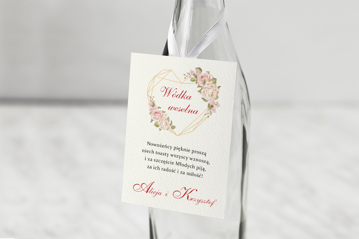 Dodatki ślubne Zawieszka ślubna na alkohol - Angielskie Róże – Pudrowe