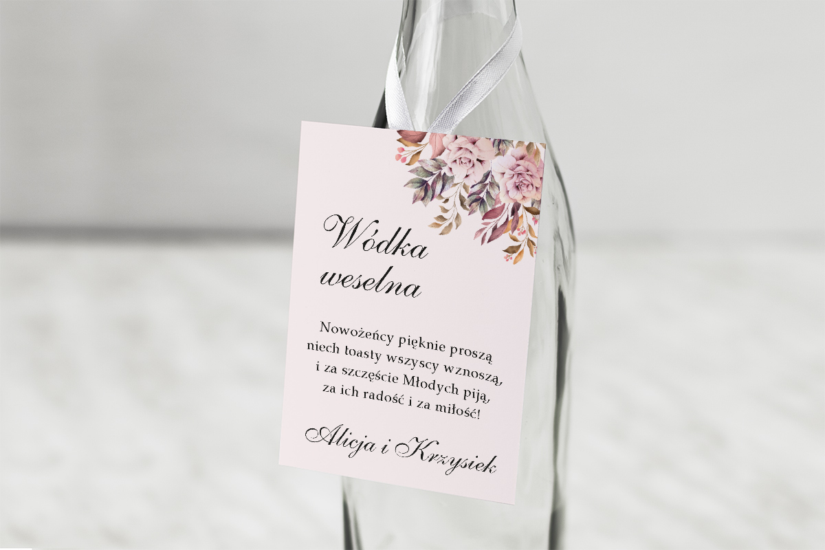 Dodatki ślubne Zawieszka na alkohol - Kwiatowe Gałązki - Fioletowe Róże