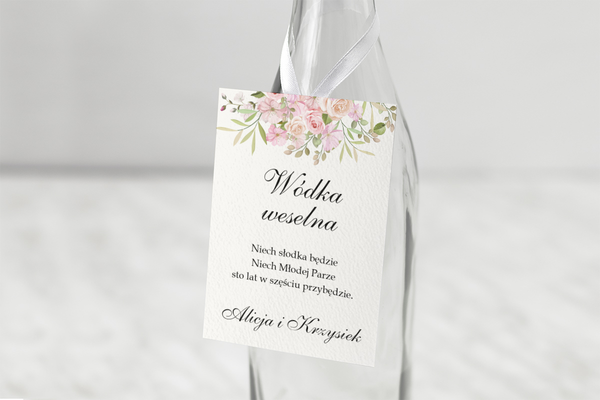 Dodatki ślubne Zawieszka na alkohol - Kwiatowe Gałązki - Różowe Róże
