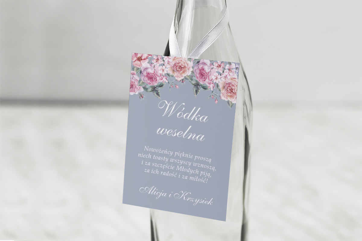 Dodatki ślubne Zawieszka na alkohol do zaproszenia Kwiatowe Nawy - Różowe różyczki