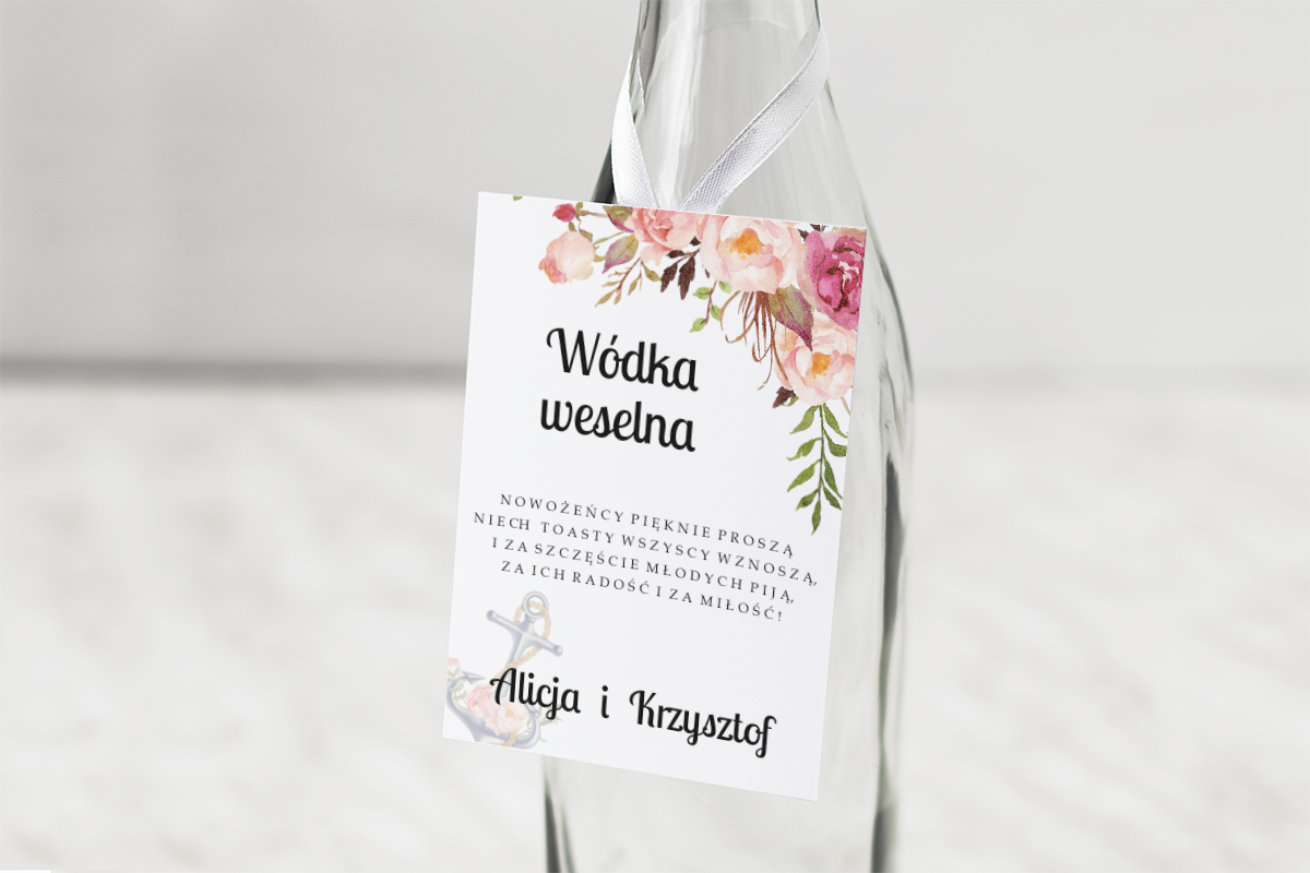 Dodatki ślubne Zawieszka na alkohol do zaproszeń Kwiaty z kotwicą