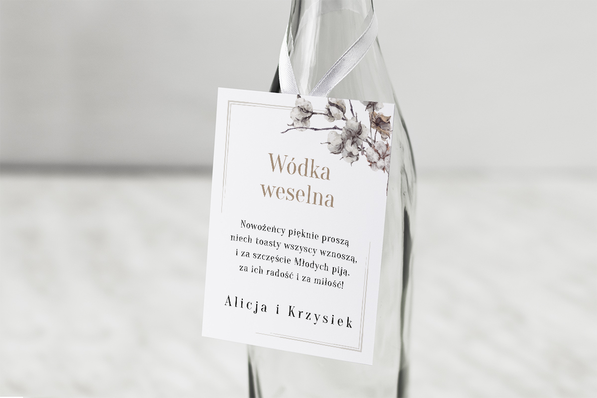 Dodatki ślubne Zawieszka na alkohol do zaproszenia Jednokartkowe Recyklingowe – Kwiaty bawełny