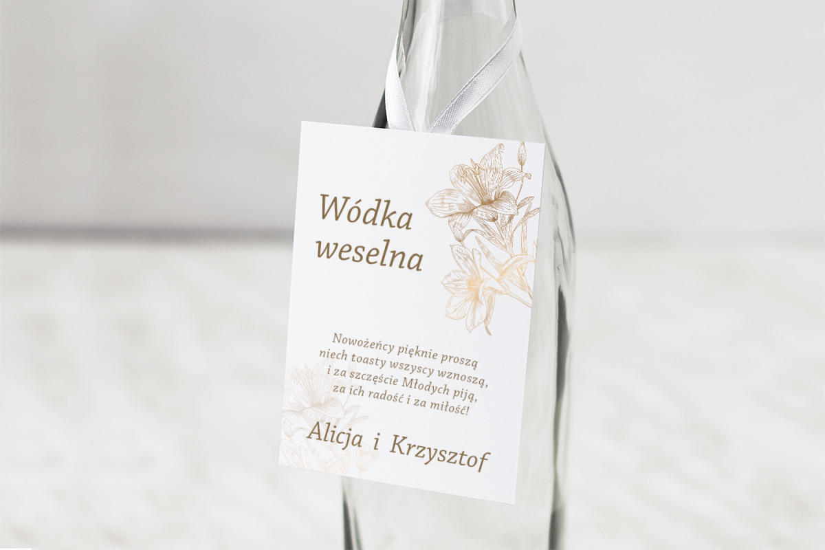 Dodatki ślubne Zawieszka ślubna na alkohol - Rysunkowe kwiaty - Lilie