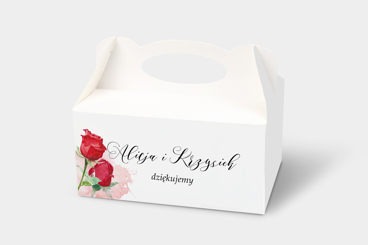 Pudełka na ciasto weselne z personalizacją Pudełko na ciasto namalowane kwiaty - Czerwone róże