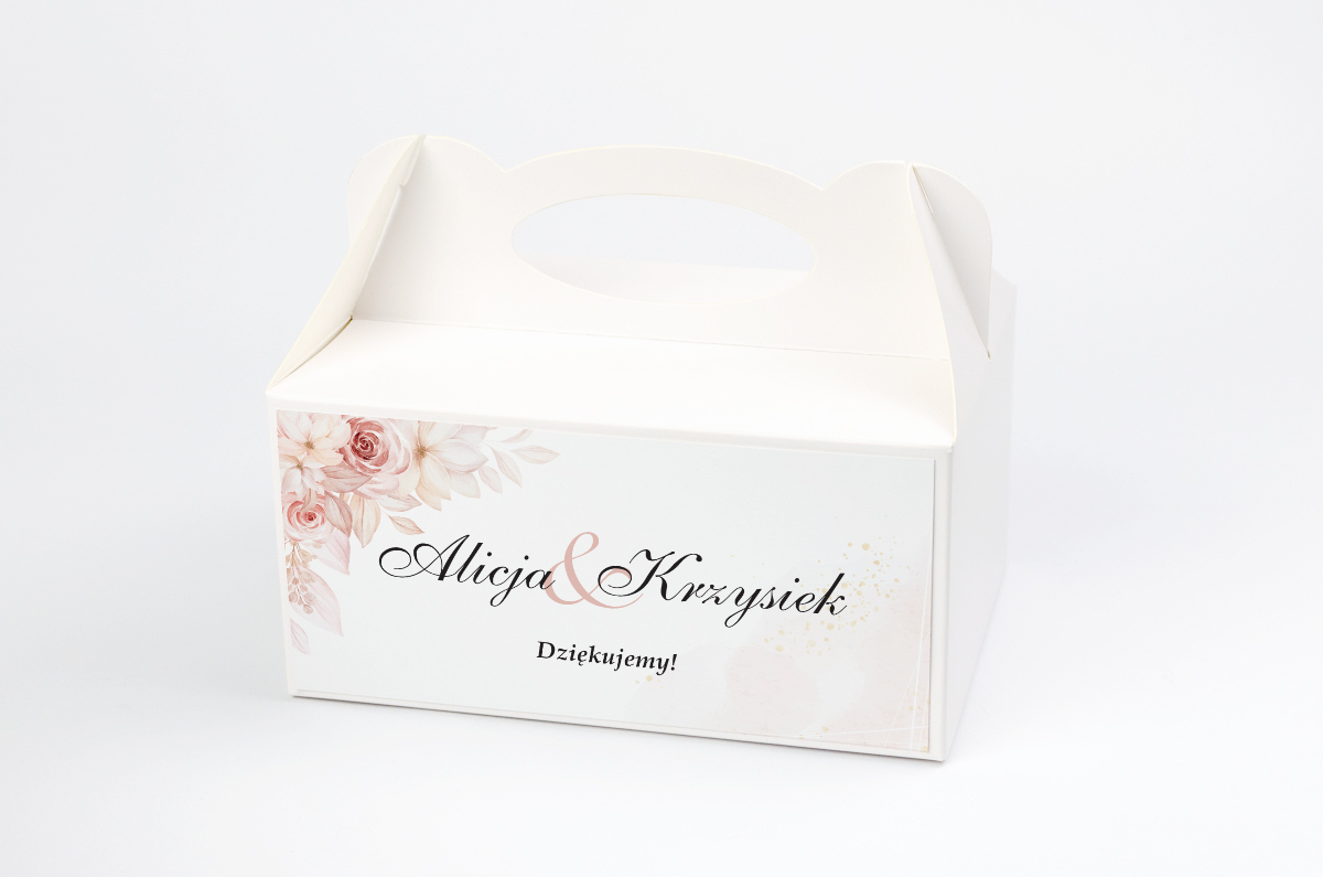 Pudełka na ciasto weselne Pudełko na ciasto - Kremowa inspiracja - Pudrowe róże