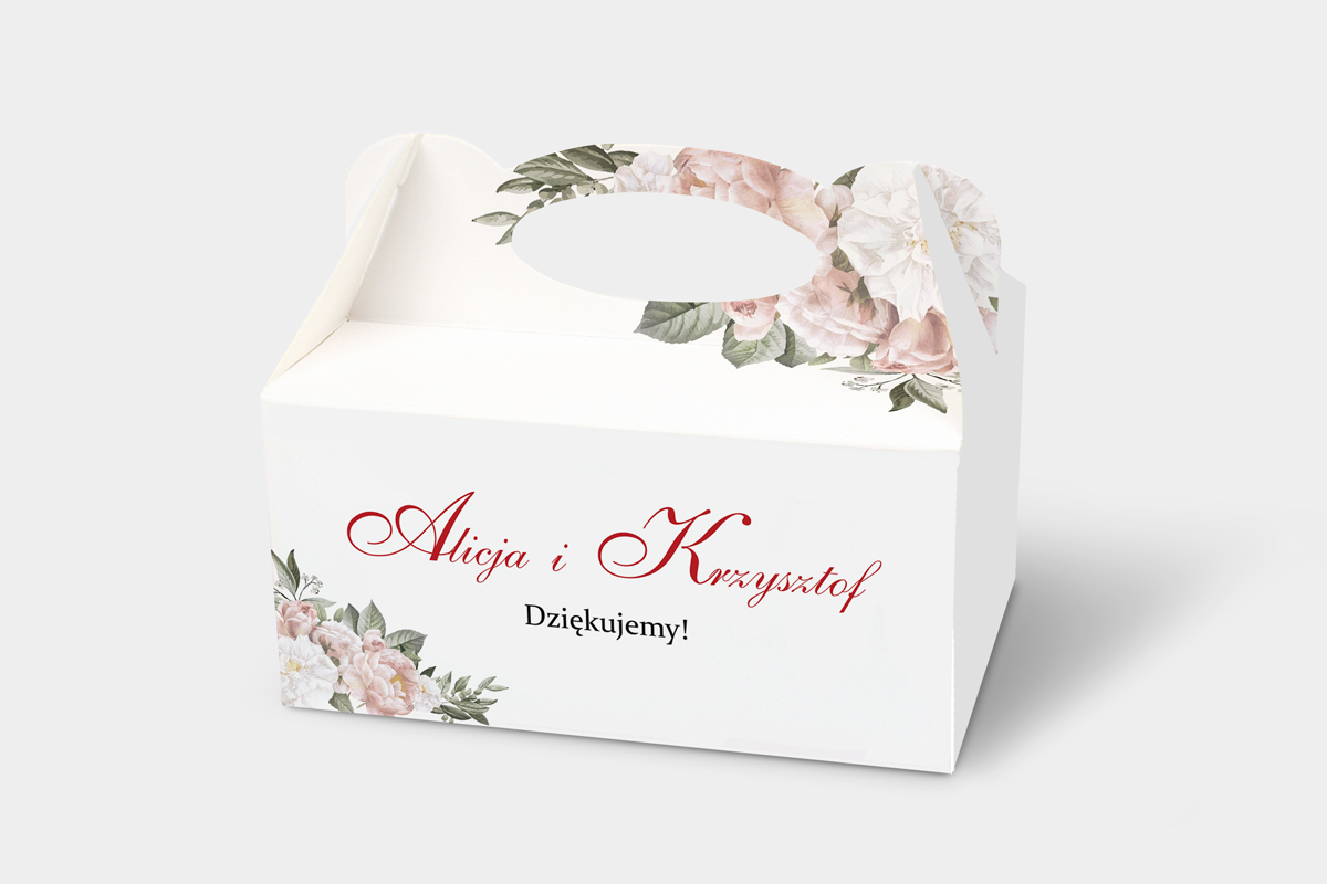 Pudełka na ciasto weselne z personalizacją Pudełko na ciasto Angielskie róże - Pastelowe