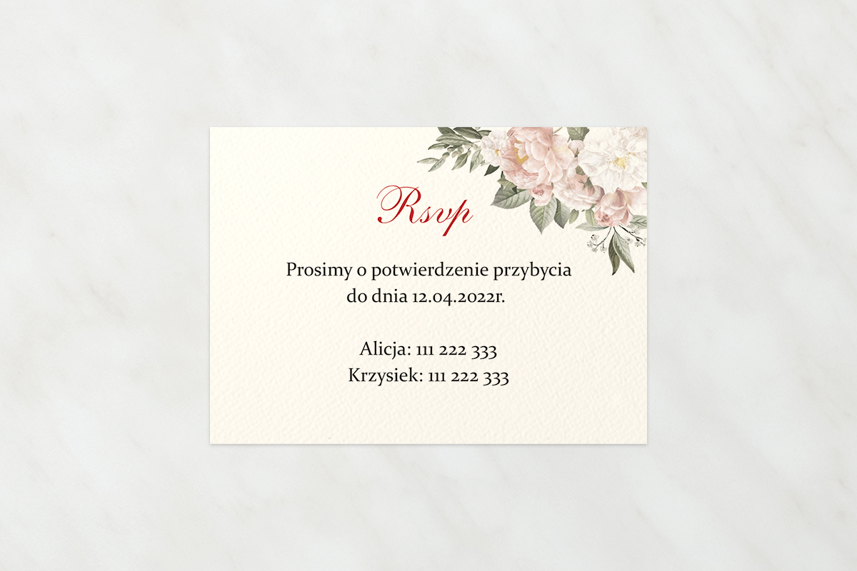 RSVP Dodatkowa karteczka Angielskie róże - Pastelowe