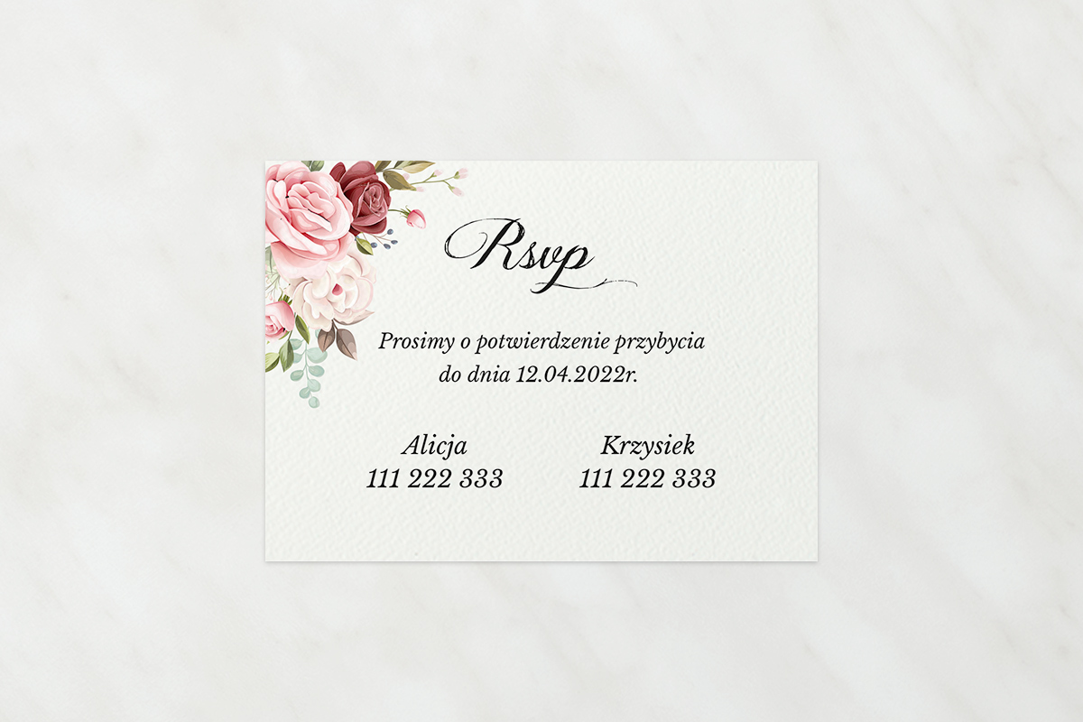 RSVP Dodatkowa karteczka Kwiatowe gałązki - Różowo bordowe róże