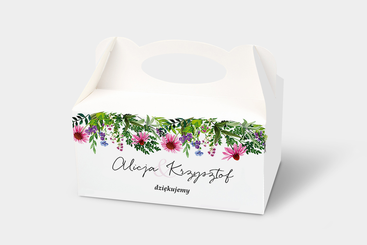 Podziękowania dla gości Pudełko na ciasto Jednokartkowe z kwiatami -Dzikie kwiaty