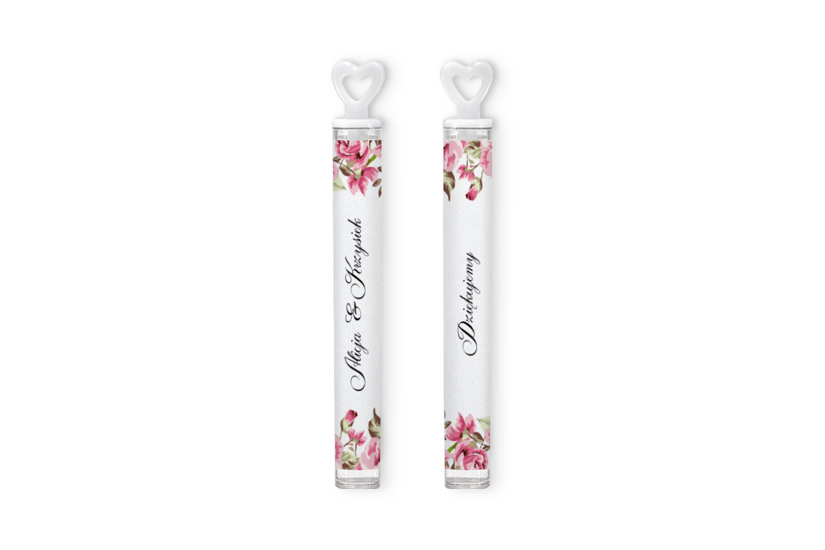 Bańki mydlane na wesele Bańki mydlane - Boho Eco Różowe kwiaty - personalizowane