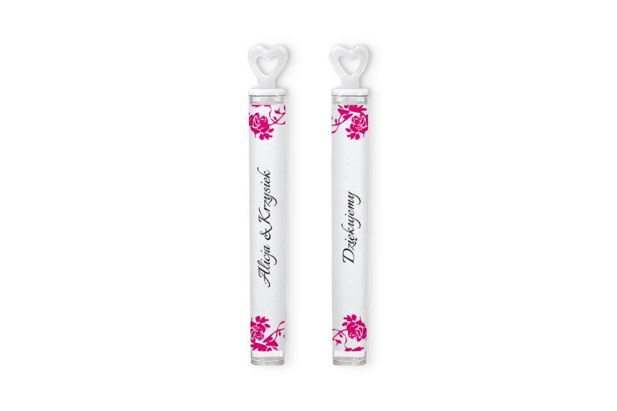 Bańki mydlane na wesele Bańki mydlane - Ornament z kokardką różowy - personalizowane