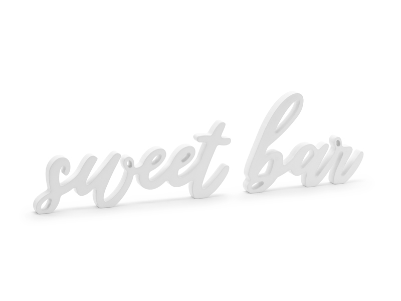 Dekoracje na komunię Drewniany napis Sweet bar, biały, 37x10cm