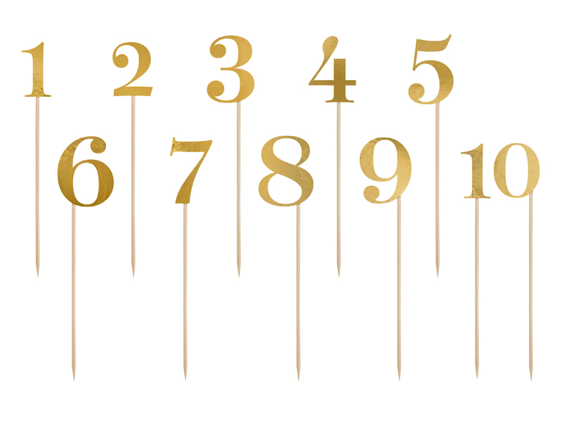 Atrakcje i dekoracje Numery na stół, złoty, 25,5-26,5cm (1 op. / 11 szt.)